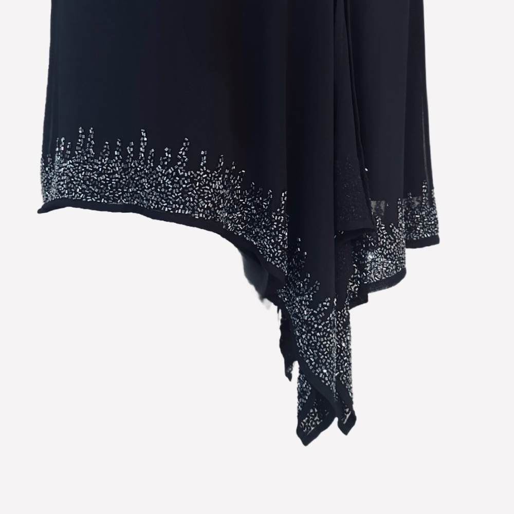 J KARA ~ Vintage Black Asymmetrical Dress Circa 1990 with Silver Embellishments - Picture 5 of 9